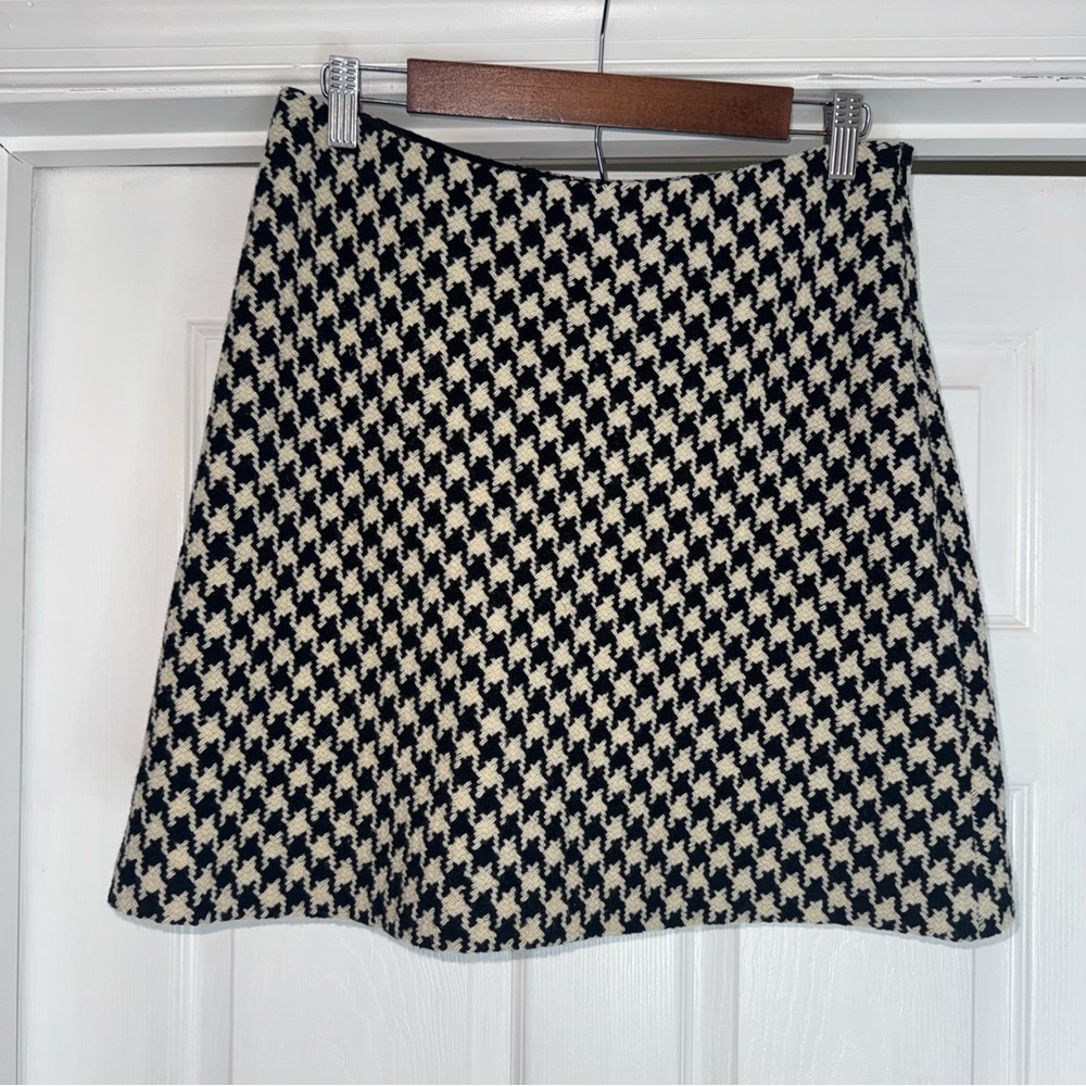 Hobbs Marilyn Anselm Wool Houndstooth Tweed Mini Skirt 6 White Black England
